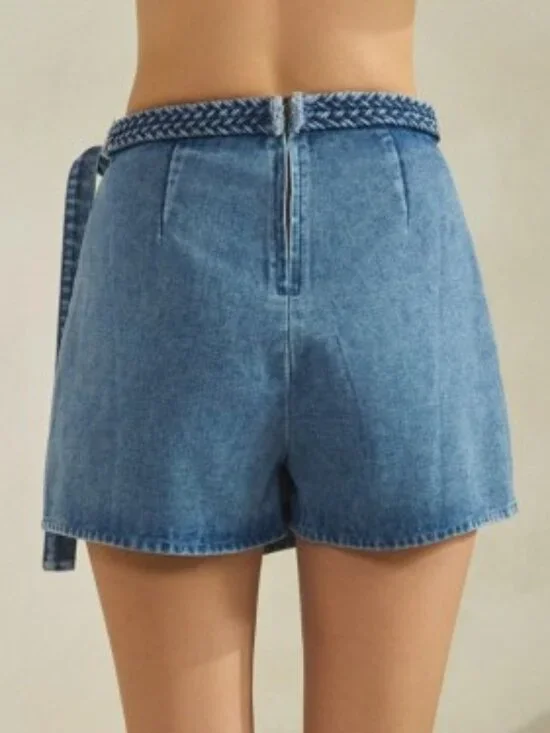 P91. Women's Braided Trim Denim Skort - Picture 3 of 7